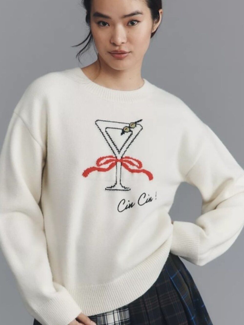 Anthropologie English Factory NWOT Cocktail Motif Cin Cin Off-White Sweater L